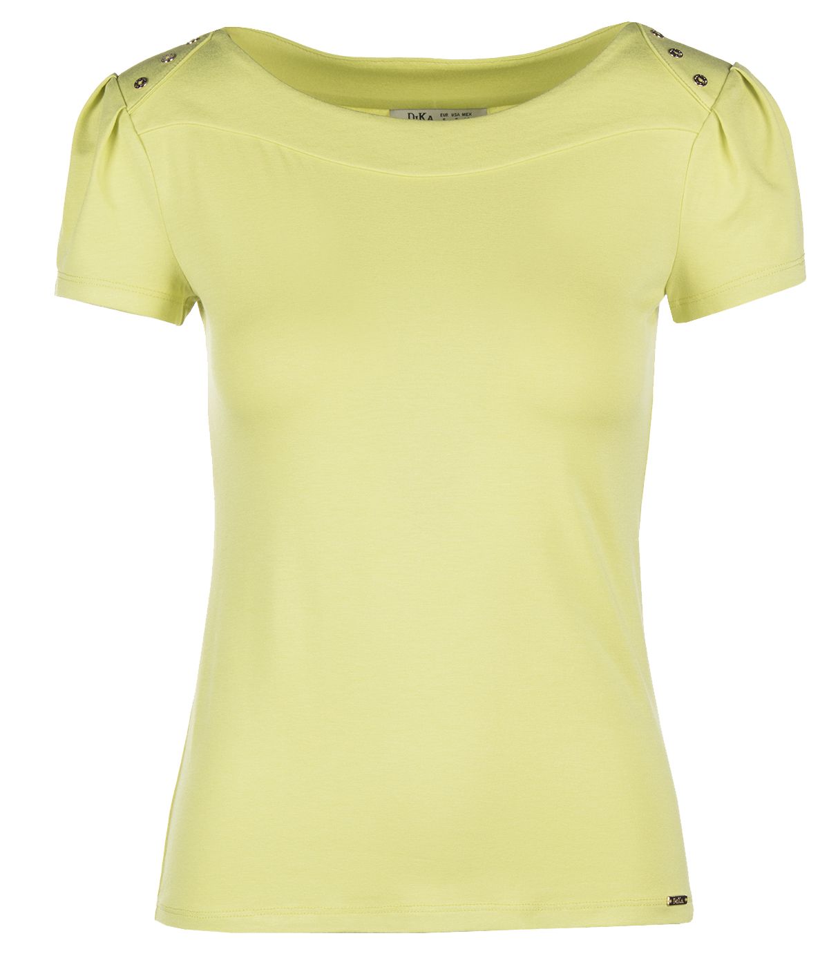Viscose short-sleeved boat neck blouse with decorative buttons on the sleeve contrasting stripes 0